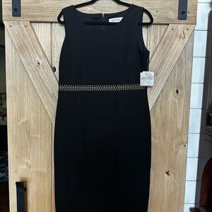NWT Kasper Black Midi Dress with Gold Accents